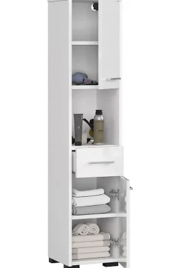 3xE Living Colonne salle de bain, 140 x 30 x 30 cm, blanc mat, blanc brillant