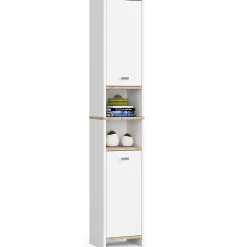 Colonne De Salle De Bains|Akord Furniture Factory Colonne salle de bain AKORD BETI Blanche 32 cm 2 portes façade Blanche 4 étagères 32x28x180 cm