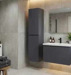 Colonne De Salle De Bains|Top Bath COLONNE salle de bain Armoire de rangement APOLLO LAQUE GRIS GRIS KIT