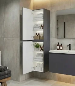 Colonne De Salle De Bains|Top Bath COLONNE salle de bain Armoire de rangement APOLLO LAQUE GRIS GRIS KIT