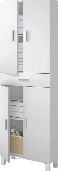 Colonne De Salle De Bains|Pegane Colonne salle de bain avec 4 Portes coloris blanc brillant - 182 x 60 x 29 cm