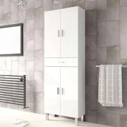 Colonne De Salle De Bains|Pegane Colonne salle de bain avec 4 Portes coloris blanc brillant - 182 x 60 x 29 cm