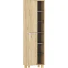 Colonne De Salle De Bains|Homcom Colonne salle de bain design H.148 cm - 2 portes, 4 étagères, 6 niches - gris effet bois clair naturel