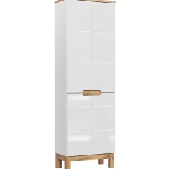 Meublorama Colonne salle de bain ERMANO Chene clair et blanc brillant 60x187 cm 4 portes À poser