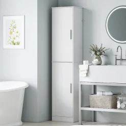 Homcom Colonne salle de bain H180 cm - 2 portes, 4 étagères réglables - effet bois blanc