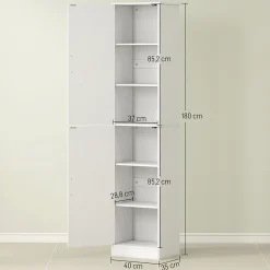 Homcom Colonne salle de bain H180 cm - 2 portes, 4 étagères réglables - effet bois blanc