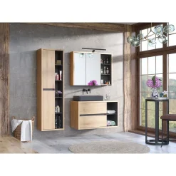 Colonne De Salle De Bains|Meublorama Colonne salle de bain MATT 170 cm Chene clair et gris anthracite Design suspendu moderne