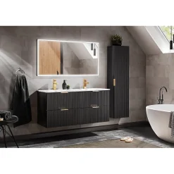 Colonne De Salle De Bains|Meublorama Colonne salle de bain NOXERA 1 porte Noir mat Design rainuré et poignées personnalisables