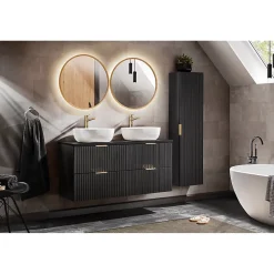 Colonne De Salle De Bains|Meublorama Colonne salle de bain NOXERA 1 porte Noir mat Design rainuré et poignées personnalisables