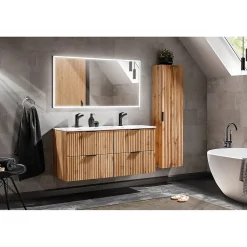Colonne De Salle De Bains|Meublorama Colonne salle de bain suspendue NOXERA 1 porte Coloris chene wotan Hauteur 140 cm