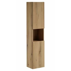 Meublorama Colonne salle de bain VANO 2 portes et 1 niche Chene L30 x P25 x H140 cm Meuble suspendu