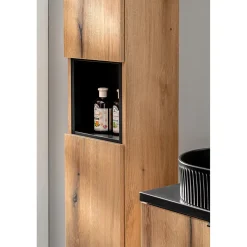 Meublorama Colonne salle de bain VANO 2 portes et 1 niche Chene L30 x P25 x H140 cm Meuble suspendu