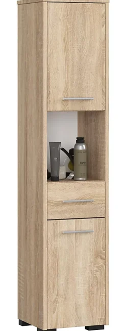 Colonne De Salle De Bains|Akord Furniture Factory Colonne salle de bains AKORD FIN Chêne Sonoma 30 cm 2 portes 1 tiroir façade Chêne Sonoma 5 étagères 30x30x140 cm