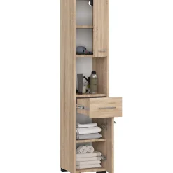 Colonne De Salle De Bains|Akord Furniture Factory Colonne salle de bains AKORD FIN Chêne Sonoma 30 cm 2 portes 1 tiroir façade Chêne Sonoma 5 étagères 30x30x140 cm