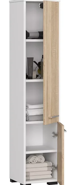 Akord Furniture Factory Colonne salle de bains AKORD FIN Blanche 30 cm 2 portes façade Chêne Sonoma 5 étagères 30x30x140 cm