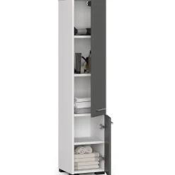 Akord Furniture Factory Colonne salle de bains AKORD FIN Blanche 30 cm 2 portes façade Gris Graphite 5 étagères 30x30x140 cm