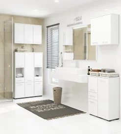 Akord Furniture Factory Colonne salle de bains AKORD FIN Blanche 30 cm 2 portes façade Blanche 5 étagères 30x30x140 cm