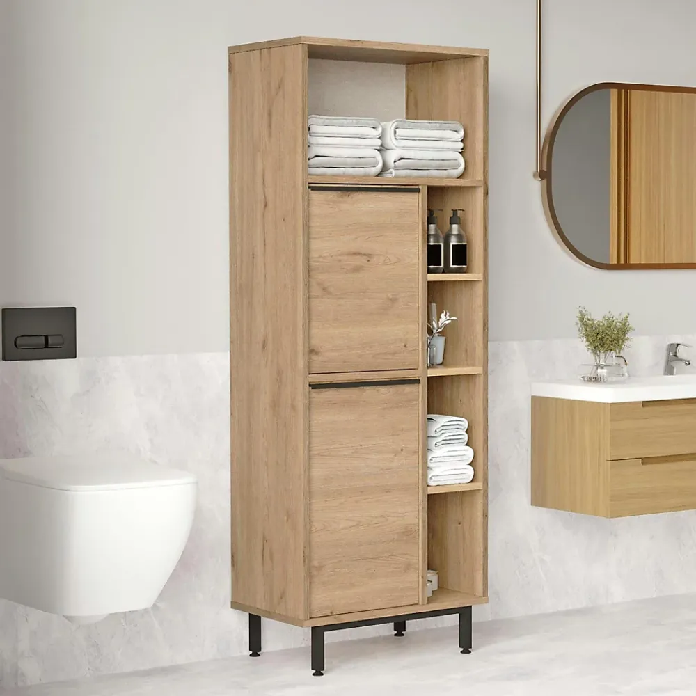 Pier Import Colonne salle de bains moderne effet bois 2 portes JENA