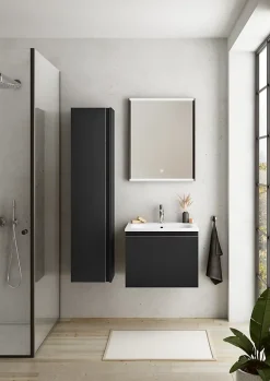 Ipiemme SRL Colonne salle de bains noir mat l.35 x H.150 x P.30 cm, Pura+