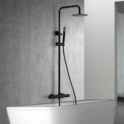 Colonne De Douche Encastrable|Imex Products Colonne vasquedouche noire acier et laiton avec douchette anticalcaire et mitigeur thermostatique