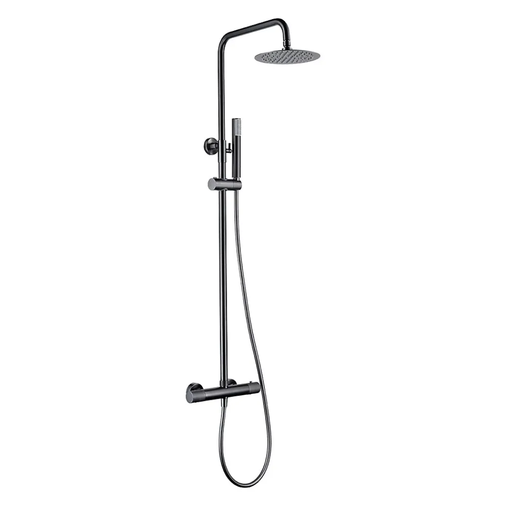 Colonne De Douche Encastrable|Imex Products Colonne vasquedouche noire acier et laiton avec douchette anticalcaire et mitigeur thermostatique