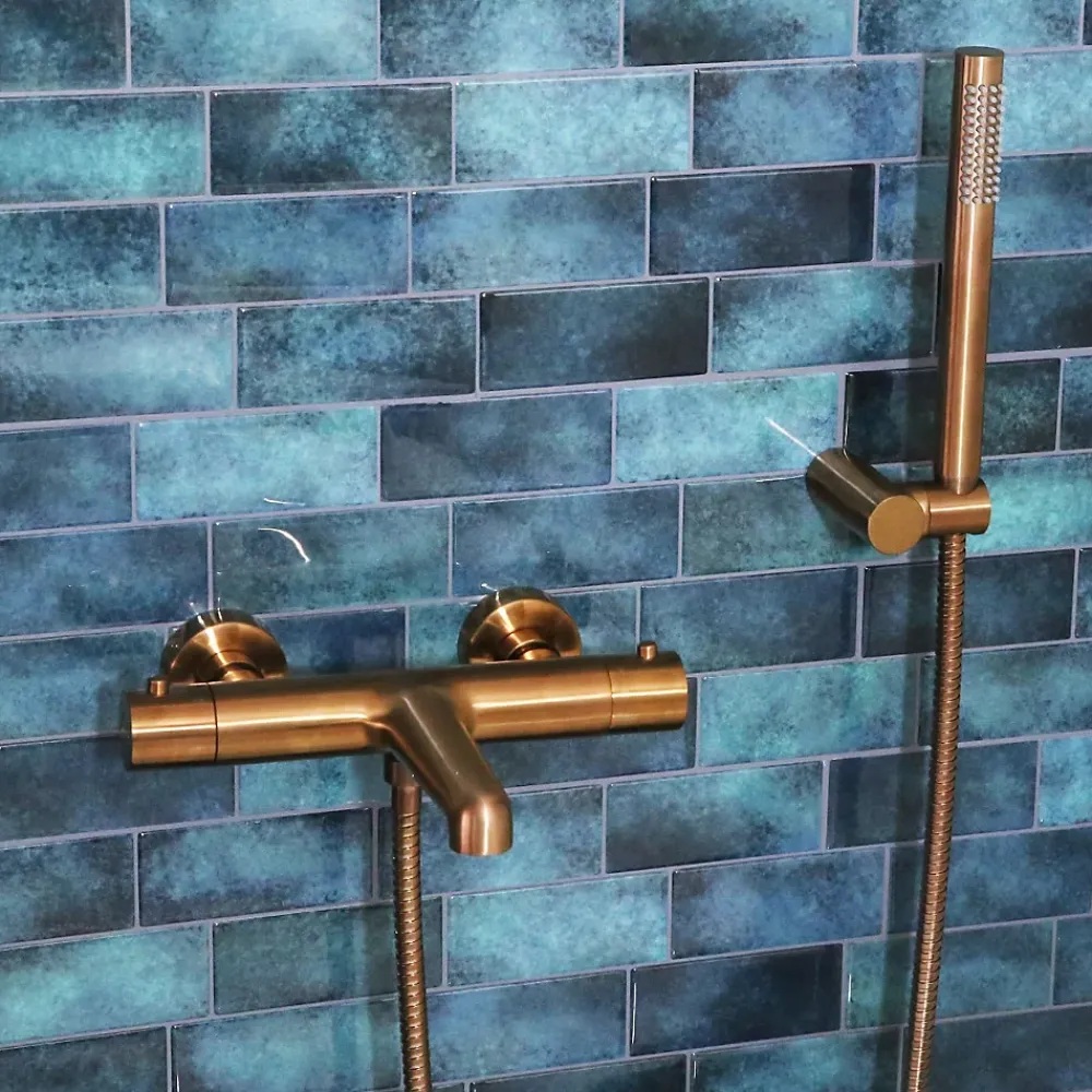Pommeau De Douche, Flexible Et Barre De Douche|Essebagno Combiné support de douche cuivre brossé 3 pièces Luisa
