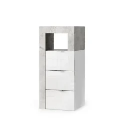 Meuble De Salle De Bains Faible Profondeur|Meublorama Commode de salle de bains BURA 3 tiroirs L35 cm Blanc brillant laqué et gris aspect béton
