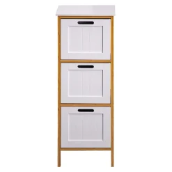 Armoire De Salle De Bains|Meuble De Salle De Bains Faible Profondeur|Mobili Rebecca Commode de Salle de Bains 3 Tiroirs MDF Bambu Blanc Marron Rebecca Mobili