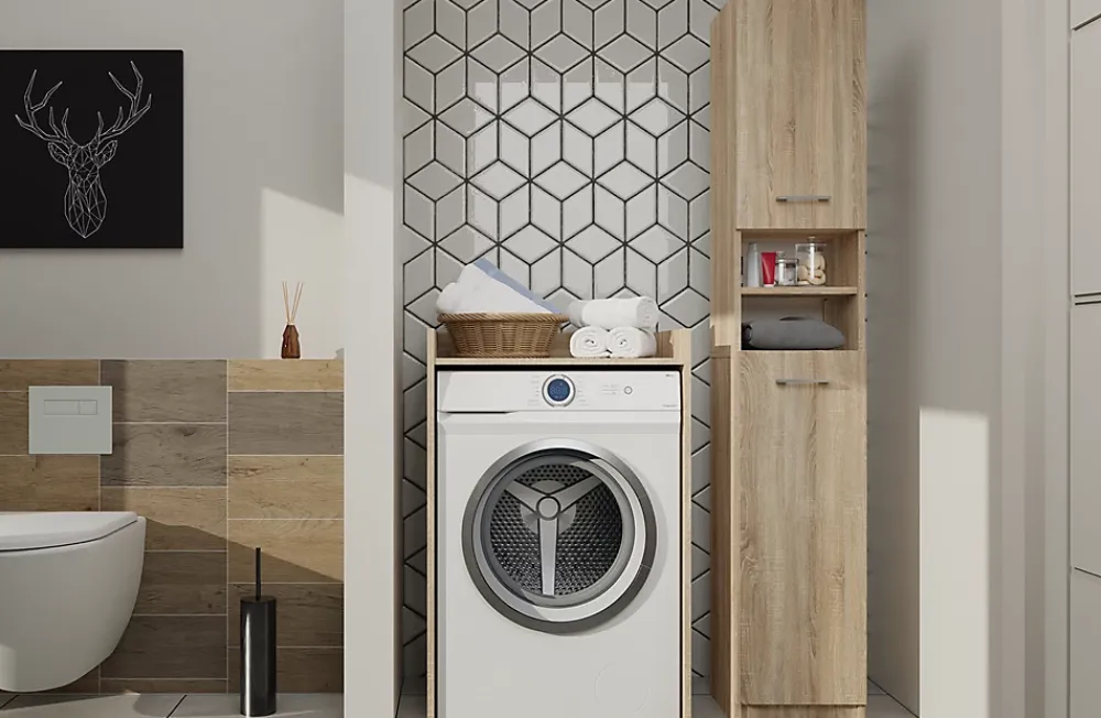 Autres COMO - Meuble de rangement pour machine à laver - Meuble SDB - 64x50x97.5 cm - Buanderie
