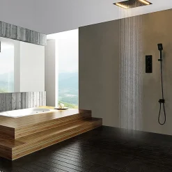 Colonne De Douche Encastrable|Artisse Composition de douche Ciel de pluie 400x400 mm noir mat led, thermostatique, Secax
