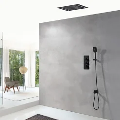 Colonne De Douche Encastrable|Artisse Composition de douche Ciel de pluie 400x400 mm noir mat led, thermostatique, Secax