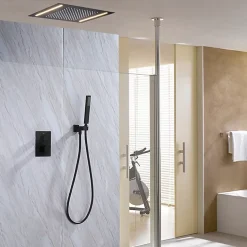 Colonne De Douche Encastrable|Artisse Composition de douche Ciel de pluie 400x400 mm noir mat led, thermostatique, Secax