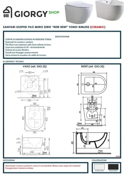 Wc À Poser|Laneri Couple de sanitaires suspendu Rimless sans bride, gamme New Bent de couleur noire mat avec abattant soft-close inclus
