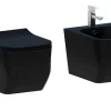 Laneri Couple de sanitaires suspendu Rimless sans bride, gamme New Edge de couleur noire mat avec abattant soft-close inclus