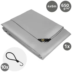 Etendoir À Linge|ECD Germany Couverture housse protection 4x6m 24m² en PVC imperméable + œillets 650g/m² gris