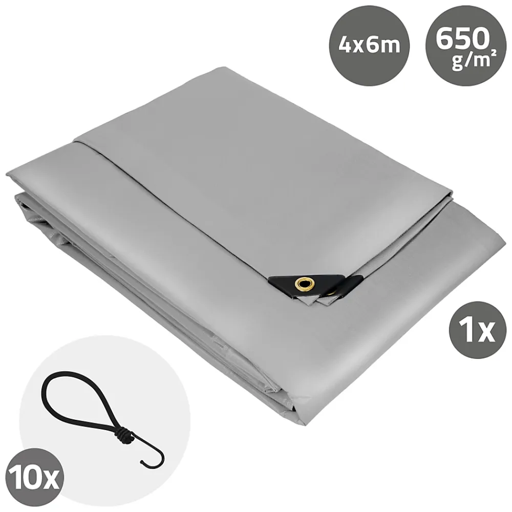 Etendoir À Linge|ECD Germany Couverture housse protection 4x6m 24m² en PVC imperméable + œillets 650g/m² gris