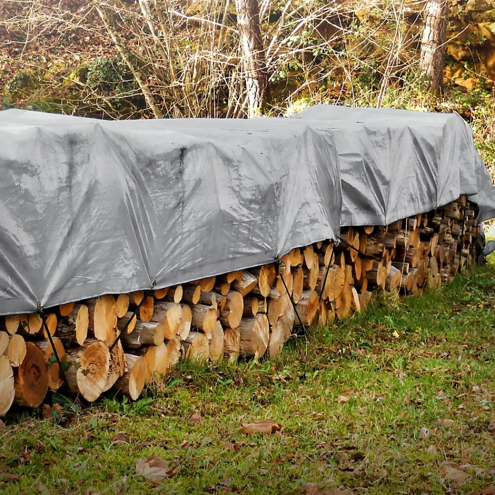 Etendoir À Linge|ECD Germany Couverture housse protection 4x6m 24m² en PVC imperméable + œillets 650g/m² gris