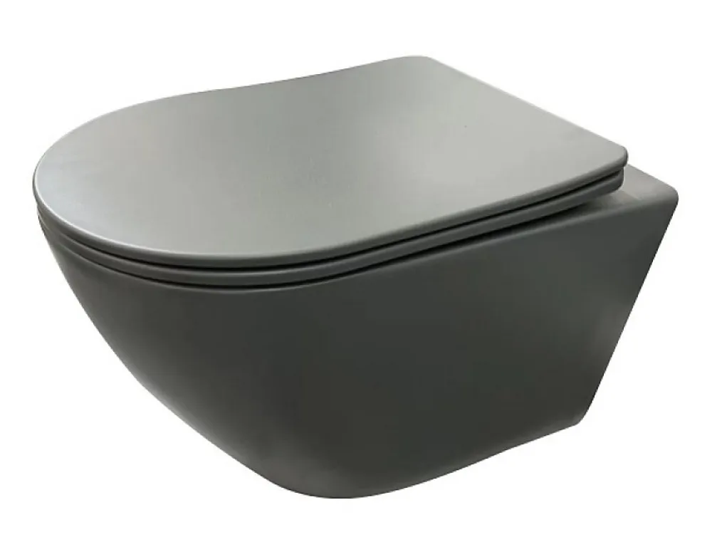 Sanitaire Cuvette suspendue sans bride KELOS Flush Gris Foncé avec abattant