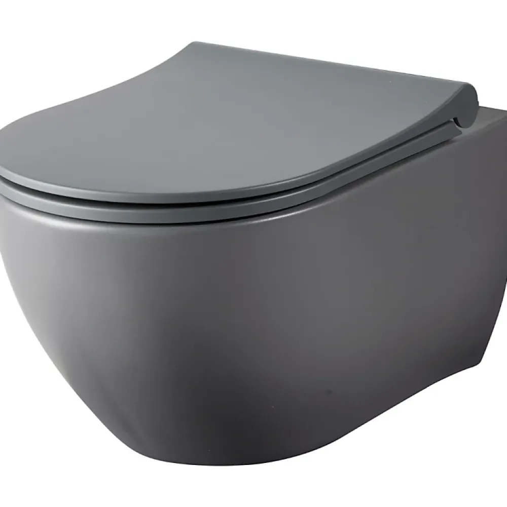 Wc Suspendu|Planète Bain Cuvette suspendue sans bride Gris mat - Knidos