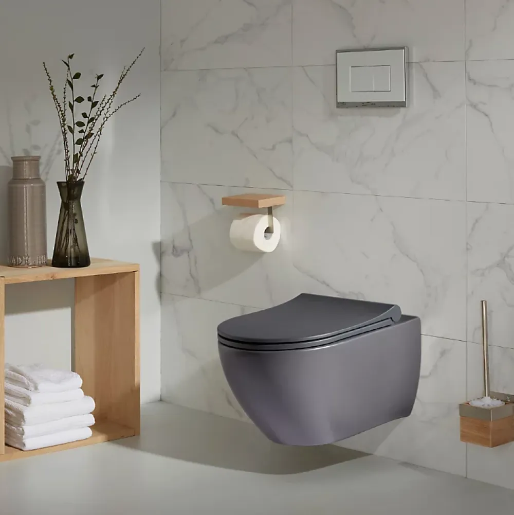 Wc Suspendu|Planète Bain Cuvette suspendue sans bride Gris mat - Knidos