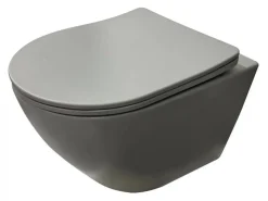 Wc Suspendu|Sanitaire Cuvette suspendue sans bride KELOS Flush Gris Clair avec abattant