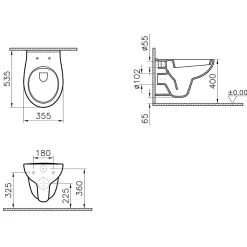 Cuvette suspendue Urmia en porcelaine vitrifiée avec abattant polypropylène blanc