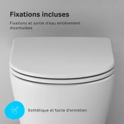 Wc Suspendu|Am.Pm Europe Cuvette WC Suspendu Blanc Toilette Suspendu FlashClean WC sans rebord avec couvercle de siège SoftClose, CXB1701SC Blanc AM.PM