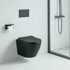 Wc Suspendu|Stano Cuvette WC suspendu CARCEO noir mat - sans bride et avec frein de chute