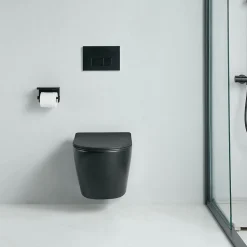 Wc Suspendu|Stano Cuvette WC suspendu CARCEO noir mat - sans bride et avec frein de chute