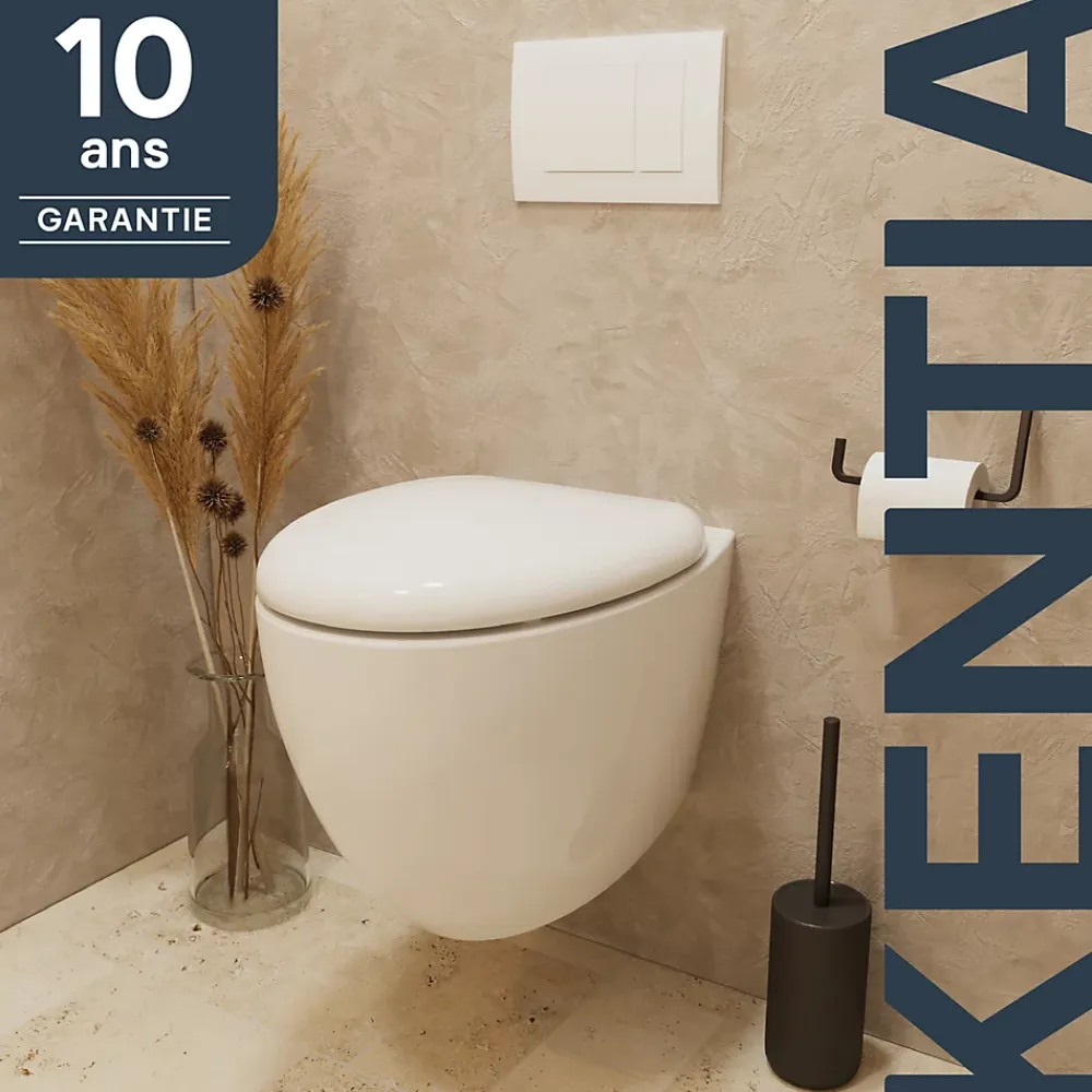 Wc Suspendu|GoodHome Cuvette WC suspendu en céramique, l.37,5 x H.36,5 x P.50 cm, blanc, effet Vortex, Kentia