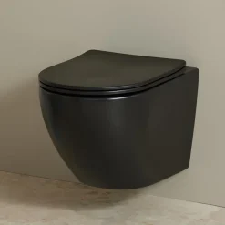 Planète Bain Cuvette WC suspendu gain de place 49 cm sans bride noir mat - Corolla