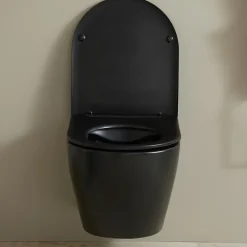 Planète Bain Cuvette WC suspendu gain de place 49 cm sans bride noir mat - Corolla