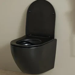Planète Bain Cuvette WC suspendu gain de place 49 cm sans bride noir mat - Corolla