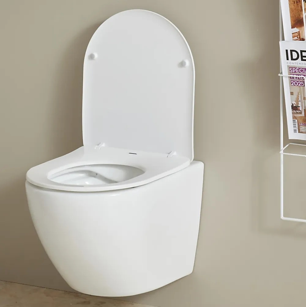 Wc Suspendu|Planète Bain Cuvette WC suspendu gain de place 49 cm sans bride blanc brillant - Corolla